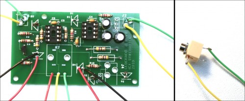 Step 7: Mono Audio Jacks Use the colored wires as guides as-to how to connect the jack to the PCB.